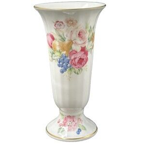 Vintage Mikasa Floral Bone China Vase with Gold Rim made in Japan 6.25 In Tall
